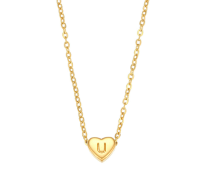 Initial Love Necklace - 18K Gold Plated Heart Pendant (One)