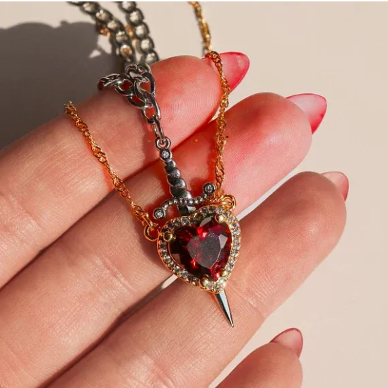 Sorella™ Heart & Sword Layered Necklace (One Set)