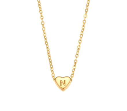 Initial Love Necklace - 18K Gold Plated Heart Pendant (One)