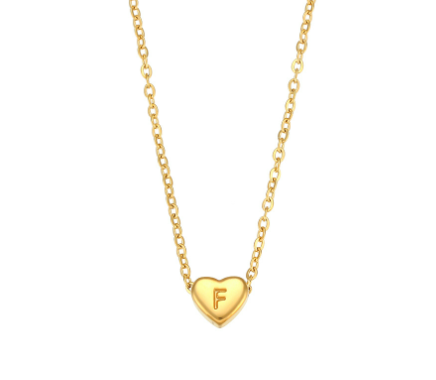 Initial Love Necklace - 18K Gold Plated Heart Pendant (One)