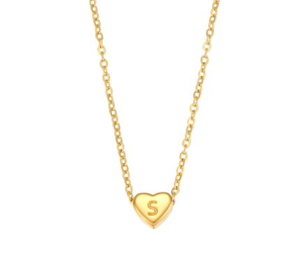 Initial Love Necklace - 18K Gold Plated Heart Pendant (One)