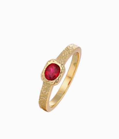 925 Silver Hammered Ring with Pigeon Blood Gemstone